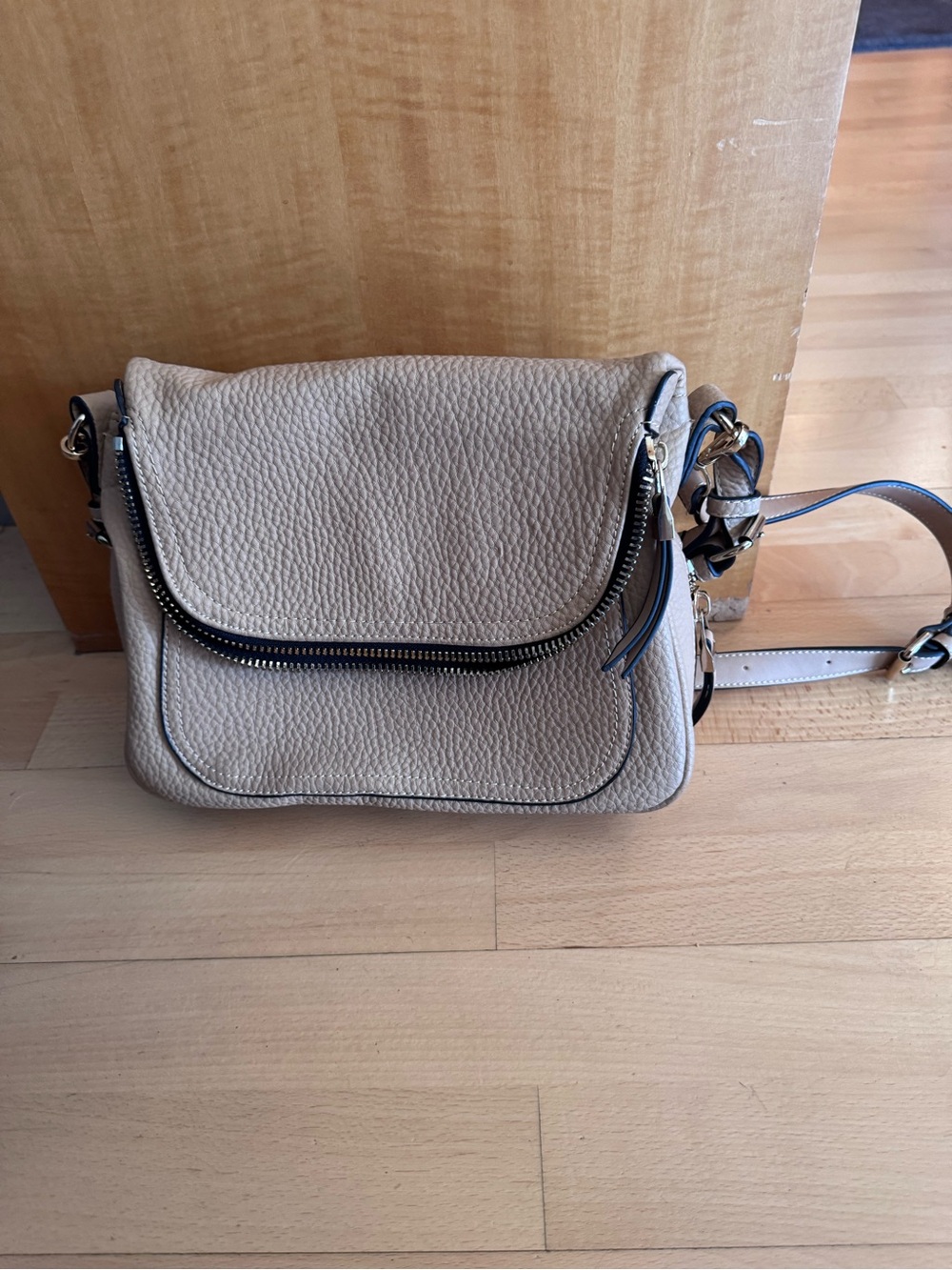 Phase 3 Beige Crossbody Bag with Black Trim